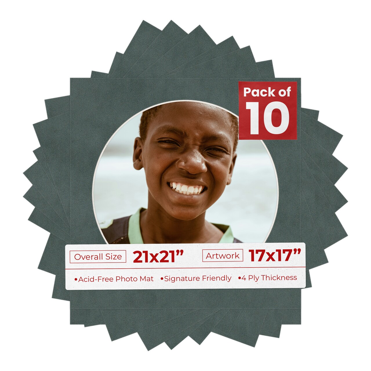 Dark Grey Suede Mat Board for 21x21 Frames - Circle Opening for 17x17 Photos